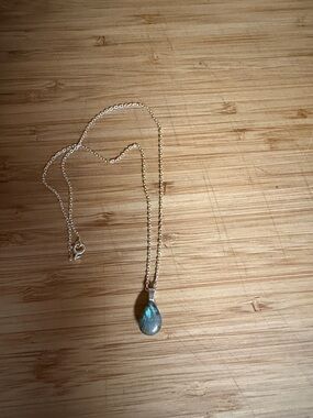 Classic Silver and Labradorite Teardrop Pendant Necklace - Silver 16”
